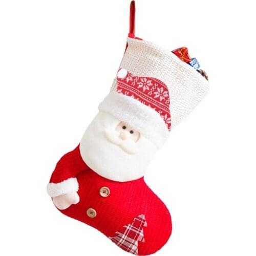 94PF Red and White Knitted Christmas Stockings Candy Bag Xmas Elf Santa Snowman Doll Element Stocking for Family Country