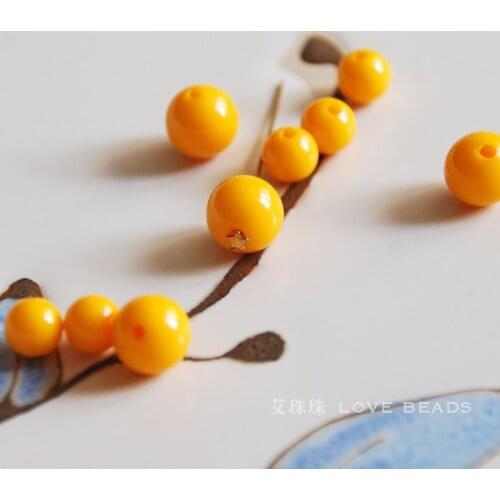 10 pcs/lot yellow resin imitated 4-12mm round loose beads DIY materials bracelet necklace earrings jewelry making craft findings