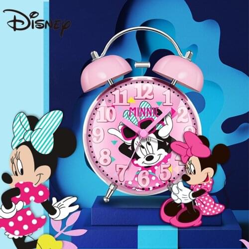 Disney Small Alarm Clock Girl Student Cartoon Bedroom Bedside Clock Boy Children Night Light Mute Animation Stationery Gift