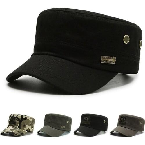 Four Seasons Men Military Cap Flat Top Peaked Hats Casual Style Cotton Outdoor Camping Fishing Male High Quality JM0008