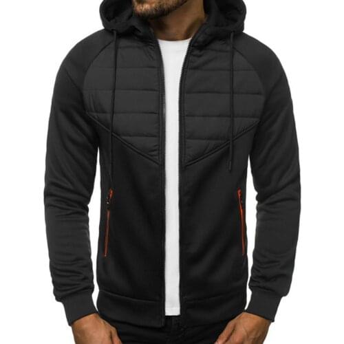 40%HOTHooded Long Sleeve Men Jacket Autumn Winter Patchwork Zipper Closure Jacket Coat Outerwear