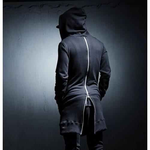S-5XL!!Autumn mens clothing back zipper personality loose decoration medium-long with a hood sweatshirt