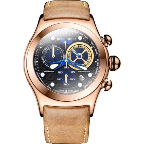 Reef Tiger Aurora Serier RGA782 Men Chronograph Dial Sport Waterproof Fashion Quartz Wrist Watch