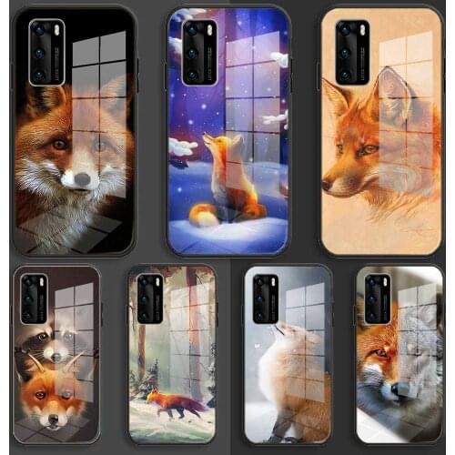 Soft Glass Case For Huawei P40 P30 P20 Pro Lite Plus p30lite p40lite E P samrt 2020 Coque TPU Cover Cute cartoon animal fox