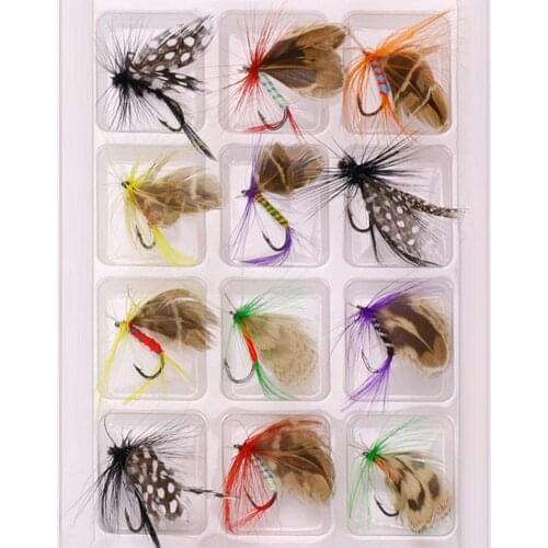 1 set of ABS 12 piece fly hook set fly fishing fake bait horse mouth bionic stream hook fake bait wholesale fishing fishing gear