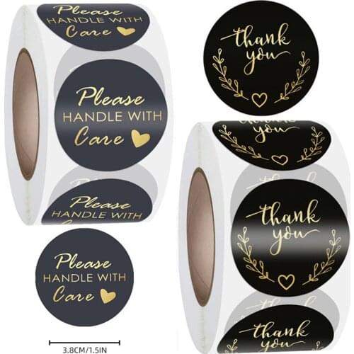 38MM Black Hot Stamping Cute Thank You Sticker Baking Sticker Envelope Sealing Sticker Birthday Gift Wedding Party Decoration