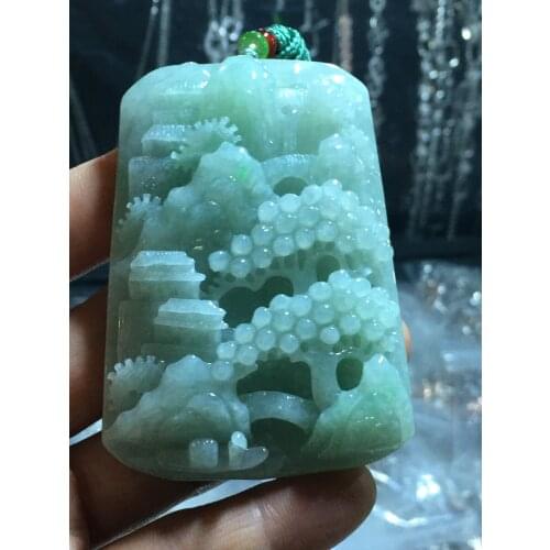 Natural Myanmar jade A HandCarved landscape jadeite jade green jade pendant jade necklace pendants jewelry necklaces