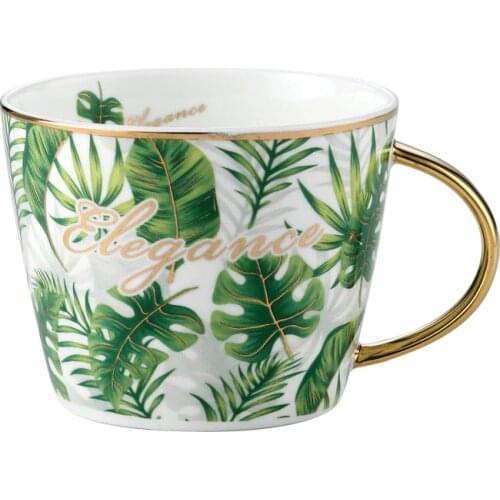 Nordic small fresh style light luxury Phnom Penh turtle leaf bone china mug ceramic water cup with spoon tea filter gift box