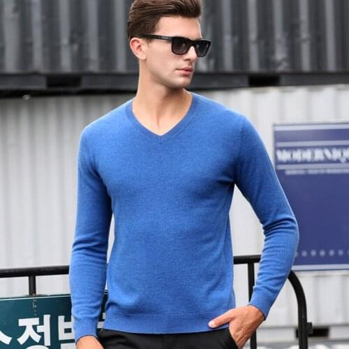 2016 New Autumn & Winter Mens Classic 100% Wool V- Neck Solid Color Slim Fit Basic Thin Knit Sweater