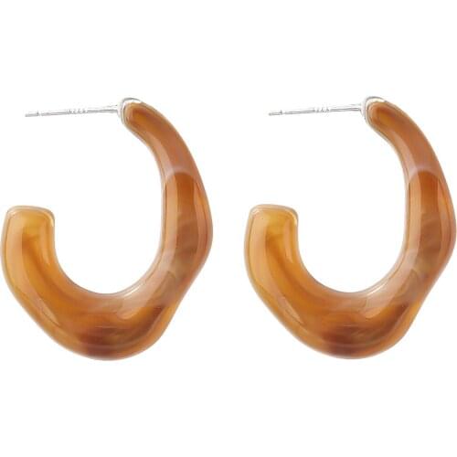 Ins New Trends Simple C Shape Earring for Women 2021 Fahion Irregular Geometry Resin Hoop Earrings Earring Jewelry Accessoies