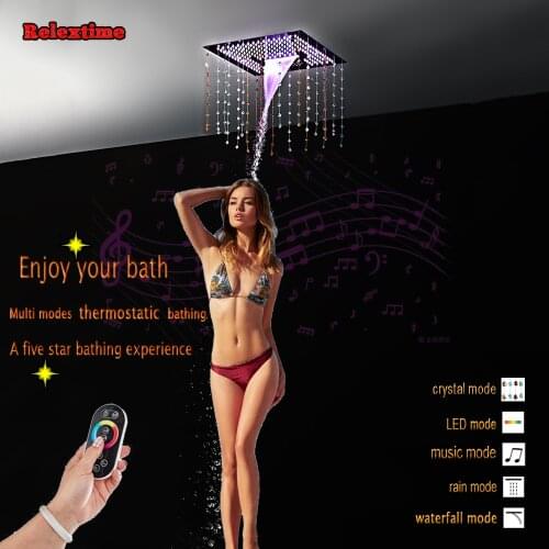 New Style Crystal Quartz Series Bluetooth Connection Nozzle Light LED Ceiling Shower Head Embedded Mounted Rainfall Waterfall