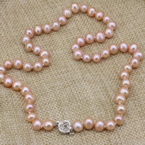 Natural freshwater orange pearl beads necklace 8--9mm chain clavicle jewelry 18"