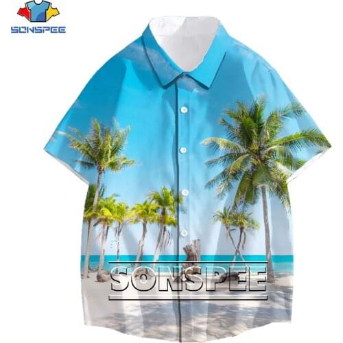 SONSPEE 3D Print Palm Tree Beach Shirt Summer Casual Streetwear Women Mens Hawaiian Short Sleeve Shirts Oversized Top Clothing