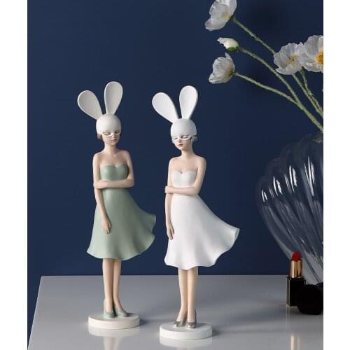 New Year Gift Bunny Girl Figurine Ms Rabbit Home Living Room TV Cabinet Decoration Luxury Wedding Gifts Decorative Arts & Crafts