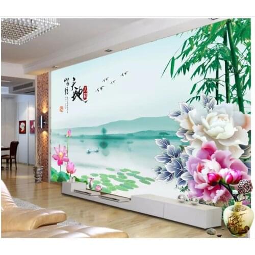 Custom photo wallpaper for walls 3 d murals wallpaper Landscape painting, lakeside flowers, background wall papers home decor