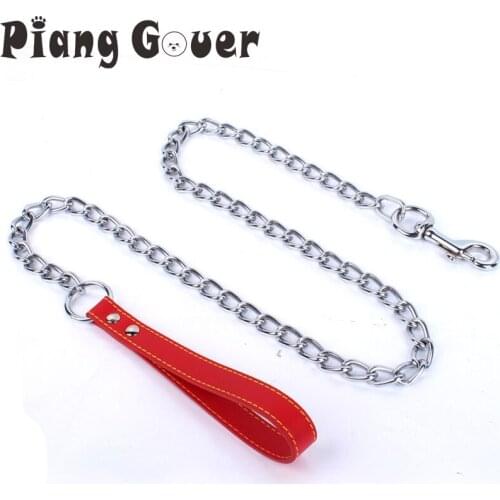 120cm Pet Supplies Steel Wire Dog Chain Leashes PU Handle Dog Leashes