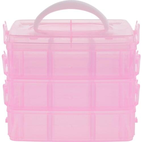 3 Tiers Empty Plastic Storage Case Nail Art Earring Jewelry Container Organizer Box - Clear & Pink Optioanl