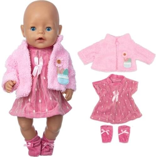 Pink Dress+Coat+Socks Doll Clothes Fit 17 inch 43cm Doll Clothes Born Baby Suit For Baby Birthday Festival Gift