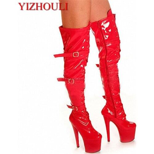 20cm high-heeled shoes platform front buckle strap tall boots round toe boots ladies' 6 inch womens boots Sexy Dance Shoes