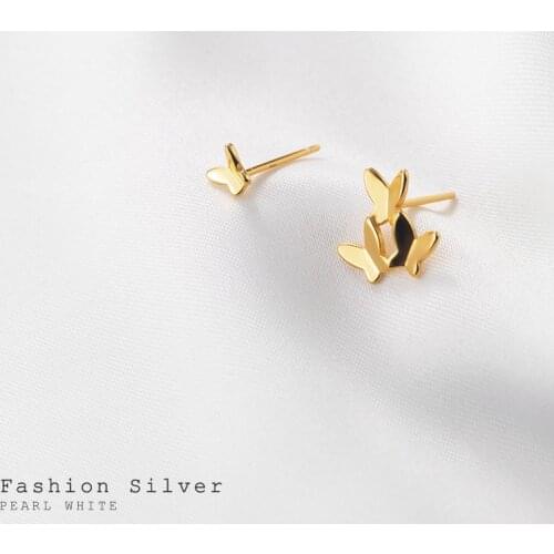 Real 925 Sterling Silver Small Tiny Stud Earrings for Women Kids Girls Asymmetrical Cute Butterfly Earings Fashion Jewelry