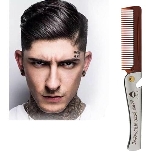 Folding Stainless Steel Combs For Men Oil Head Portable Beard Combs Hair Styling Product Combs For Man