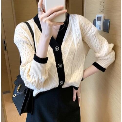 Krorean V-neck Knitted Cardigan Retro Loose Sweater Coat Kaban Cardigan Femme Manche Longue Chaquetas Largas Mujer De Punto