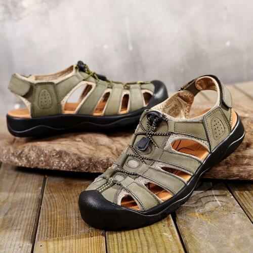 Outdoor sandals fashion men 39 leather 2020 new summer beach walking mesh shoes breathable hiking holes naturalizer closed toe