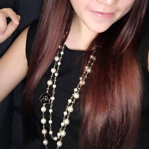 Pearl Rose Flower Long Necklace Choker Camellia Pearl Pendant Freshwater Pearl Sweater chain Necklace Jewelry