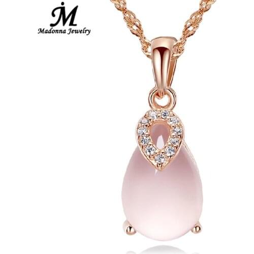 Fashion Women Rose Gold Pendant Lucky Heart Quartz Necklace Pendant for women Pink Party Jewelry 2020 New