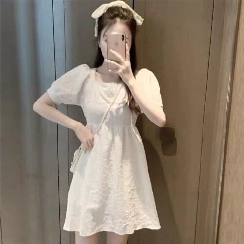 Sweet little backless dress all French temperament of restoring ancient ways hubble-bubble sleeve female summer dress
