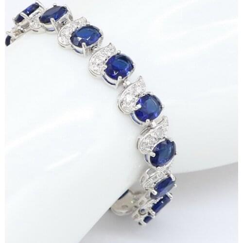 Xutaayi Trendy Silver Color White Cubic Zirconia Stone and Blue Crystal Bracelet for Women Jewelry Gift IMG_1296
