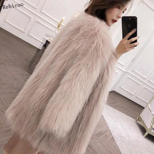 Winter Lapel Hairy Shaggy Faux Fur Jacket Aqua blue Vintage Long sleeve Furry Faux Fur Coat Mid Long Outerwear