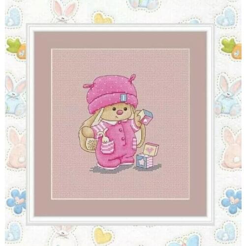 ZZ Rabbit playing with building blocks Counted Cross Stitch Kit Cross stitch RS cotton with cross stitch LBP-Christmas tree MM