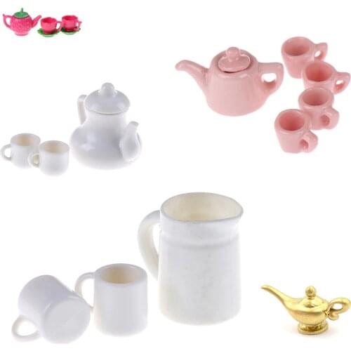 1:12Tableware Teapot Coffee Cups Saucer Tray Plate Tea Set Pot Kitchen Decor Dollhouse Miniature Christmas Gift Doll Accessories