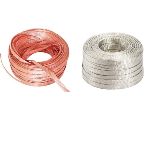 10Meters Pure Copper Tinned Bare Ground Braid Lead Wire Metal Sheath Screening Signal Wire Cable Shielded 1.5-12mm2 Width 4-20mm