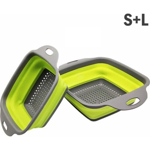 2pcs Foldable Drain Basket Colander Fruit Vegetable Washing Basket Strainer Collapsible Drainer With Handle Kitchen Storage Tool