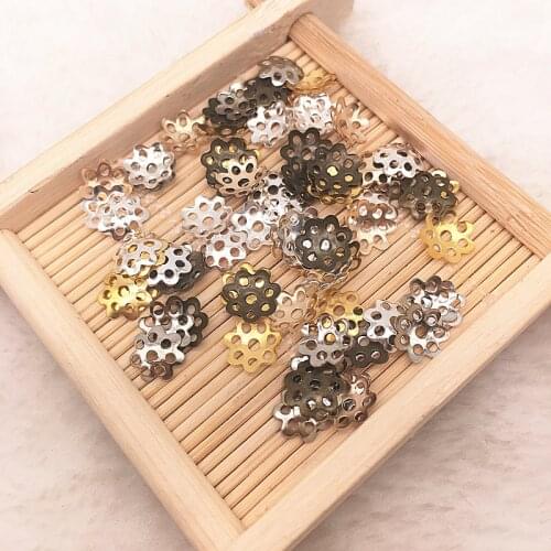 500pcs/lot 8mm Silver Gold Plated Hollow Flower Petal End Spacer Beads Caps Charms Bead For Jewelry Making Accessories