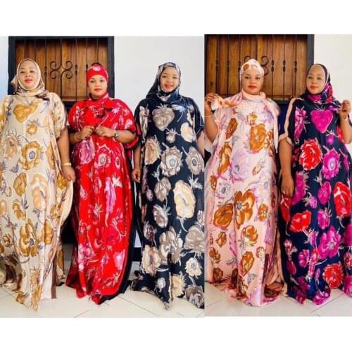 Africa Fashion Blogger Recommend 2021 printed Silk Kaftan Maxi dresses Loose Summer Beach Bohemian kaftan long dress for lady