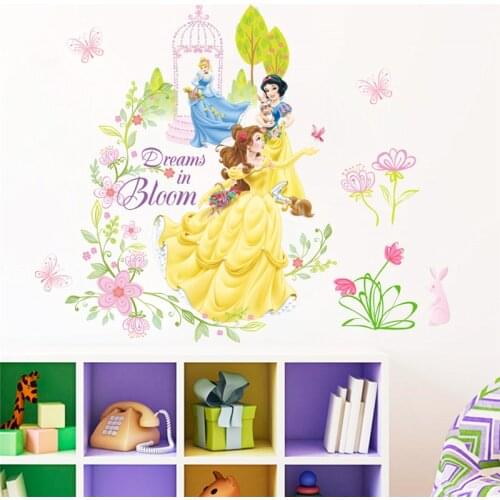 Belle Snow White Cinderalle Princess Wall Stickers For Girls Room Decoration Diy Cartoon Wall Art Decals Pvc Poster Kids Gift
