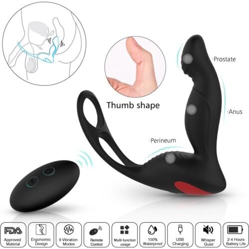 Wireless Remote Control USB Rechargeable Male Prostate Massager with Ring Anal Vibrator Sex Toys for Men Masturbator Butt Plug