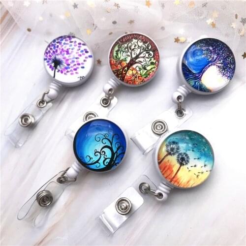 Art Oil Painting Mini Retractable Badge Fashion Nurse Lanyards ID Name Card Badge Holder Clip Student Doctors Badge Holder