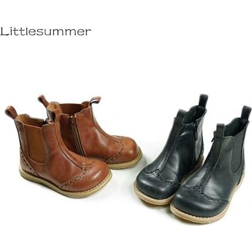 Genuine Leather Retro Girls Boots Fashion Children Chelsea Boots Baby Rain Boots Boys and Girls Western boots