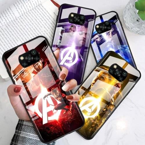 Marvel hero color for Xiaomi POCO X3 NFC F3 M2 X2 F2 Redmi K30 Redmi Note 9 Pro Luxury Tempered Glass Phone Case Cover