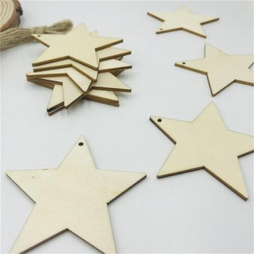 Julie Wang 10PCS 80mm Wood Star Charms Blank Perforated Wooden Slices Pendant Jewelry Making Accessory Decor