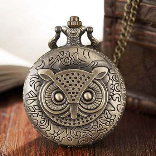 Retro Style Owl Series Pocket Watch Fob Chain Necklace Male Pendant Mens Flip Case Watch Dresses Hour Clock for Men Women Lady