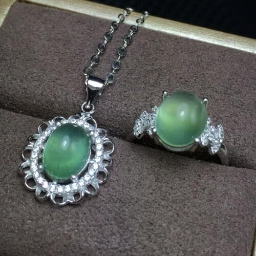 KJJEAXCMY boutique jewels Girls style 925 silver natural grape stone set with fluorescent inlaid ring pendant necklace of dandel