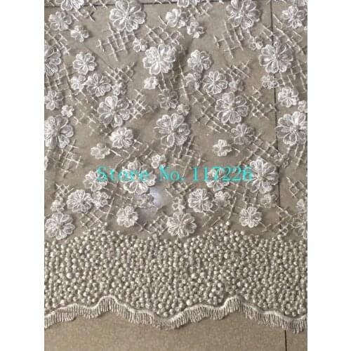 Nice full beaded JRB-8344 Embroidered Nigerian Lace Fabric French Tulle Lace Fabric in white color for wedding dress