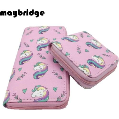 M351 Cartoon Wallets For Women With Phone PU Cute Unicorn Clutch Purses Small Credit Cards Holder Long Short Bag Wholease