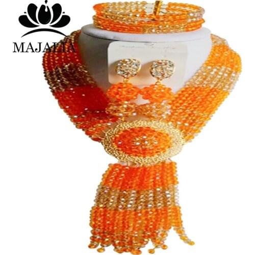 Fashion african wedding beads orange nigerian wedding african beads jewelry set Crystal Free shipping Majalia-316