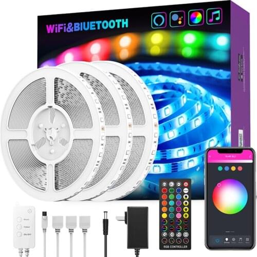 US regulatory plug Christmas Party Smart Wireless Remote Control Music Dance WiFi Bluetooth LED Color Light Strip 15m RGB